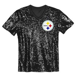 Pittsburgh Steelers Sequin T-Shirt V-Neck NFL Football Sparkle Top Womens XL NWT